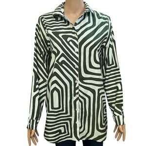 Chicos No Iron Abstract Button Down Tunic Shirt Medium/1 Long Sleeve Geometric